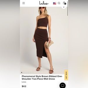 Phenomenal Style Brown Ribbed One-Shoulder Two-Piece Midi Dress